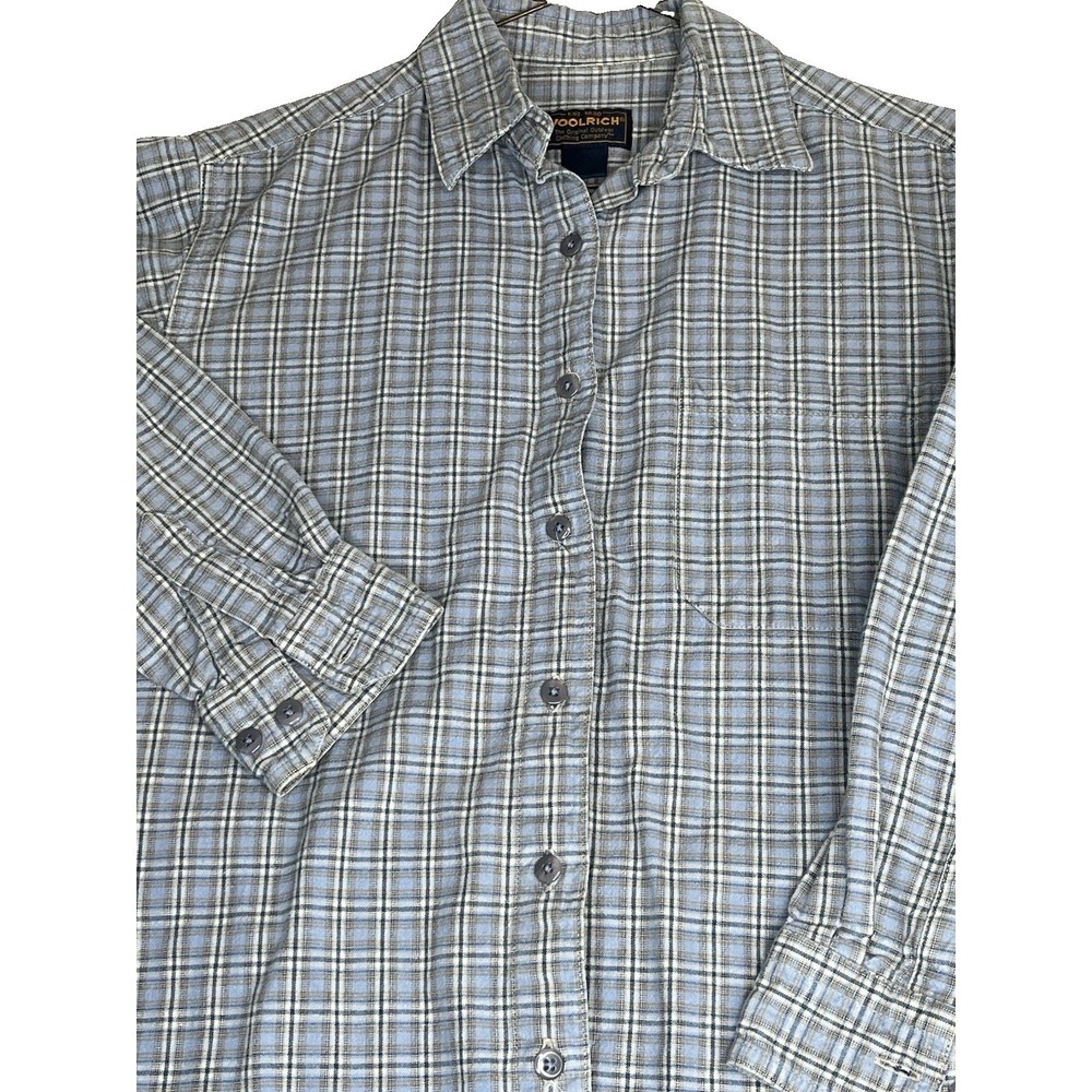 Woolrich Men's Plaid Button Up Shirt Size S Blue Gray Long Sleeve Cotton Outdoor